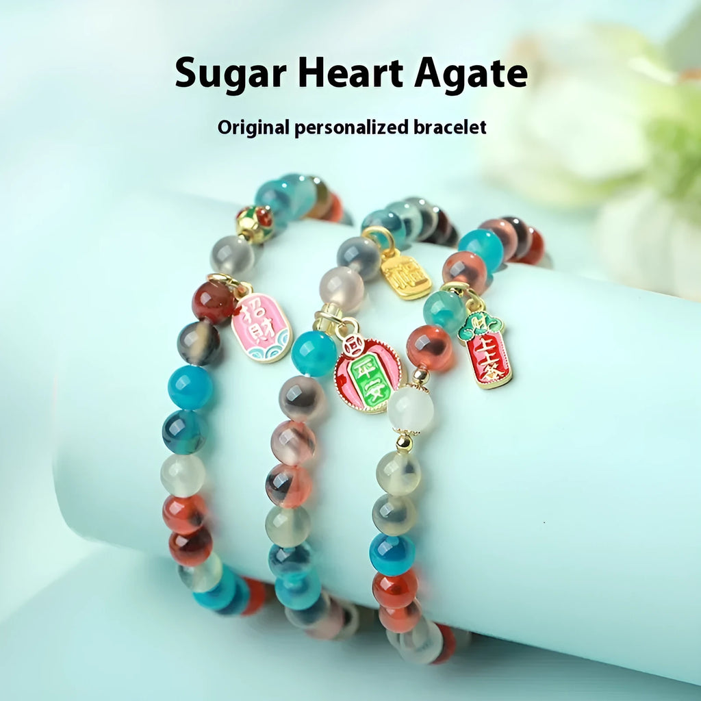 Natural agate copper coin snake bracelet with fu character design on women's wrist