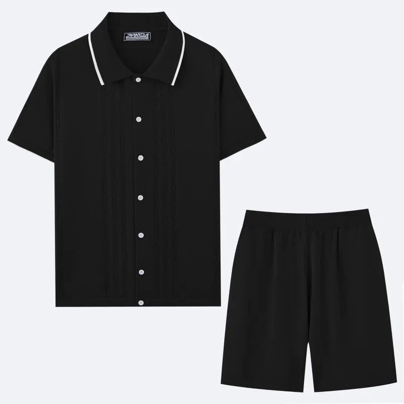 Business casual short sleeve sweater top with matching shorts in Tencel viscose fabric available in multiple colours