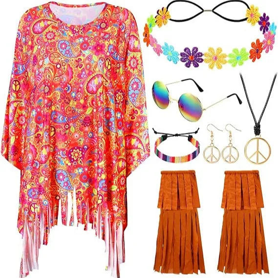 Colourful tie dye spandex cloak costume with sleeveless bell sleeves for Halloween