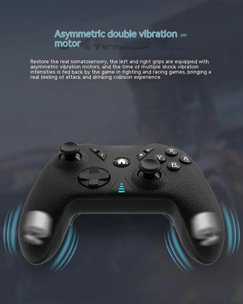 Black wireless Bluetooth game controller with leather-textured finish for Nintendo Switch, smartphones, and PC gaming