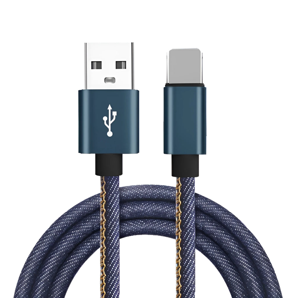 Cowboy Type-C charging cable with denim exterior and aluminium alloy connector in black, 1.5m length