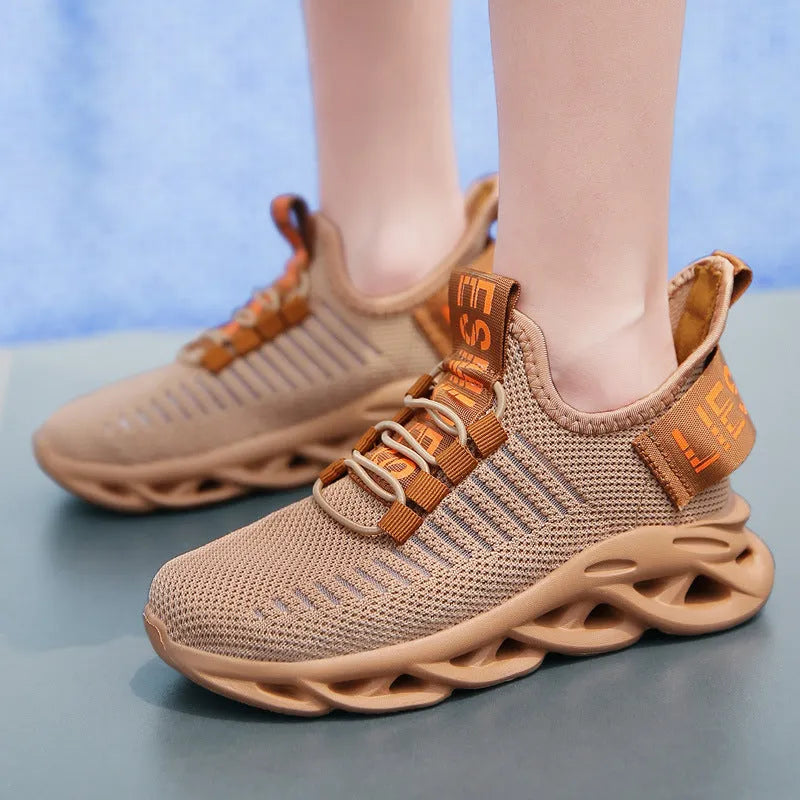 Kids coconut pattern sneakers with Velcro closure in black, khaki and white colour options