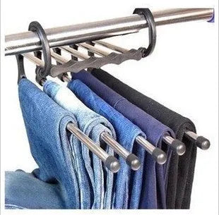 5-in-1 stainless steel trouser hanger, black, 47x18cm, with five booms and two hooks at each end