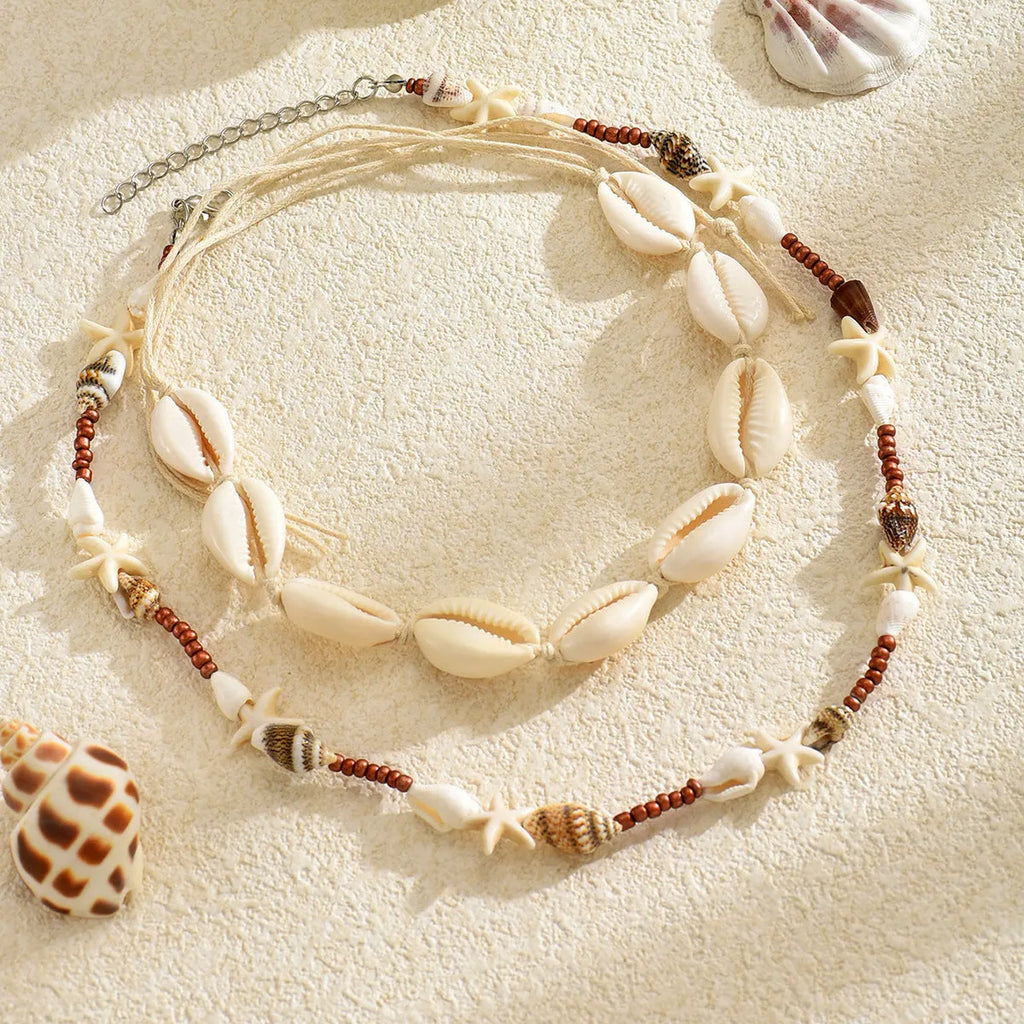 Bohemian shell necklace for women with geometric pendant on regular chain, colour X1900