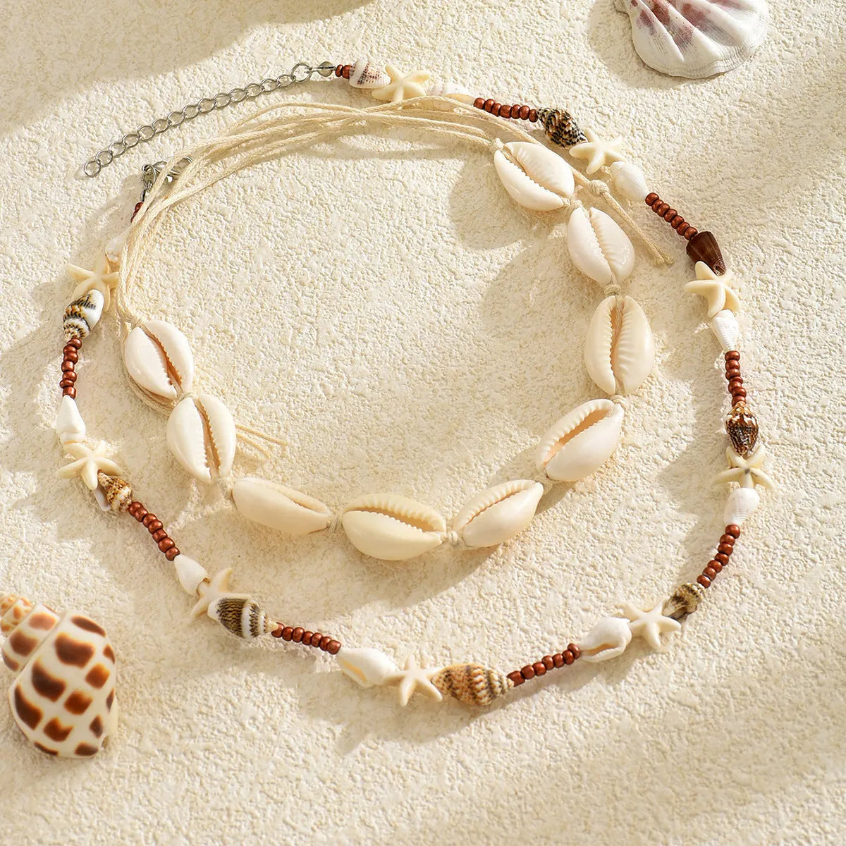 Bohemian shell necklace for women with geometric pendant on regular chain, colour X1900