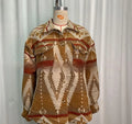 Women's Aztec printed retro woolen coat in loose fit, shown in Army Green colour