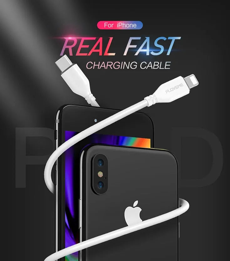 White woven nylon USB-C to Lightning cable for iPhone fast charging and data transfer