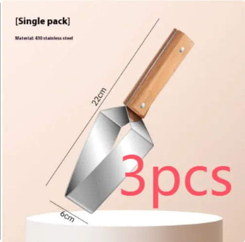 Natural colour 430 stainless steel triangle watermelon splitter with protective cover on a light background
