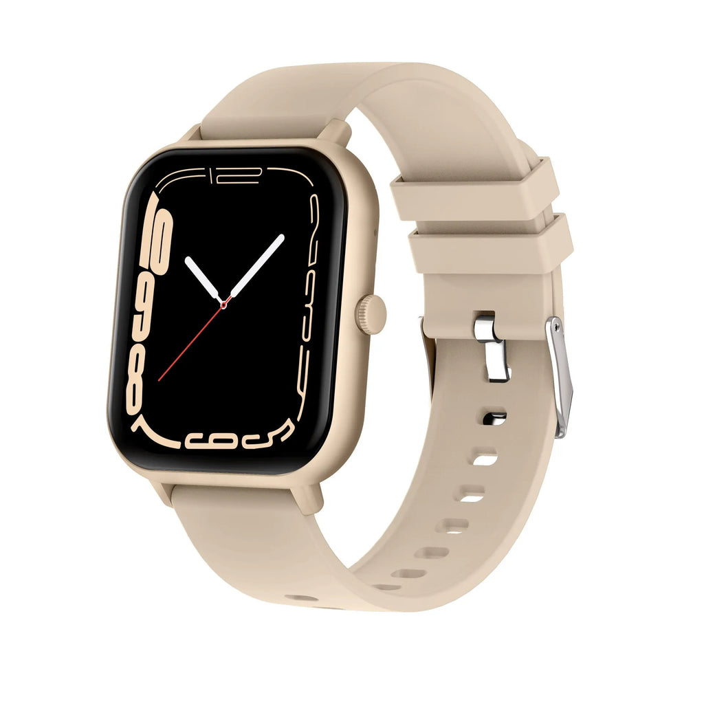 Bluetooth smart watch with heart rate monitor and step counter in black, silver, pink, or khaki colours