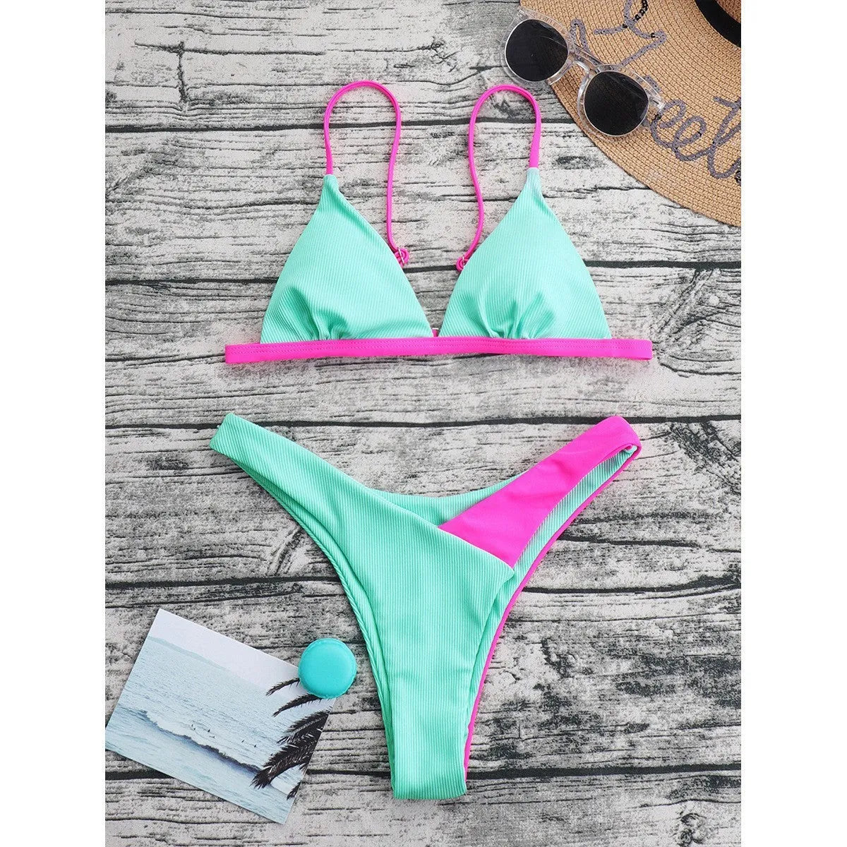 Women's bikini swimsuit with nylon fabric in pattern designs, sizes S to XL