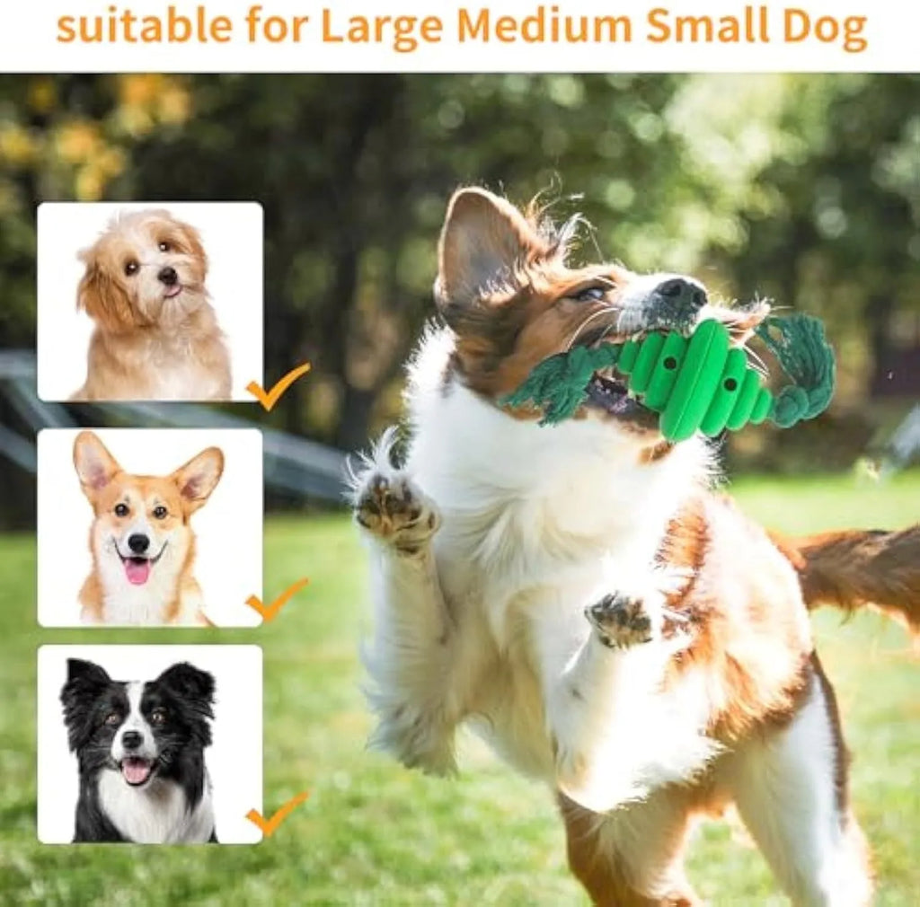 Green and yellow dog ball with rope toy for large breeds with treat dispenser