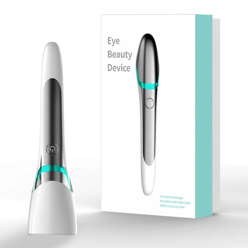 Rechargeable eye massage pen beauty instrument with electroplating ABS body, photo color, for reducing crow's feet and dark circles.