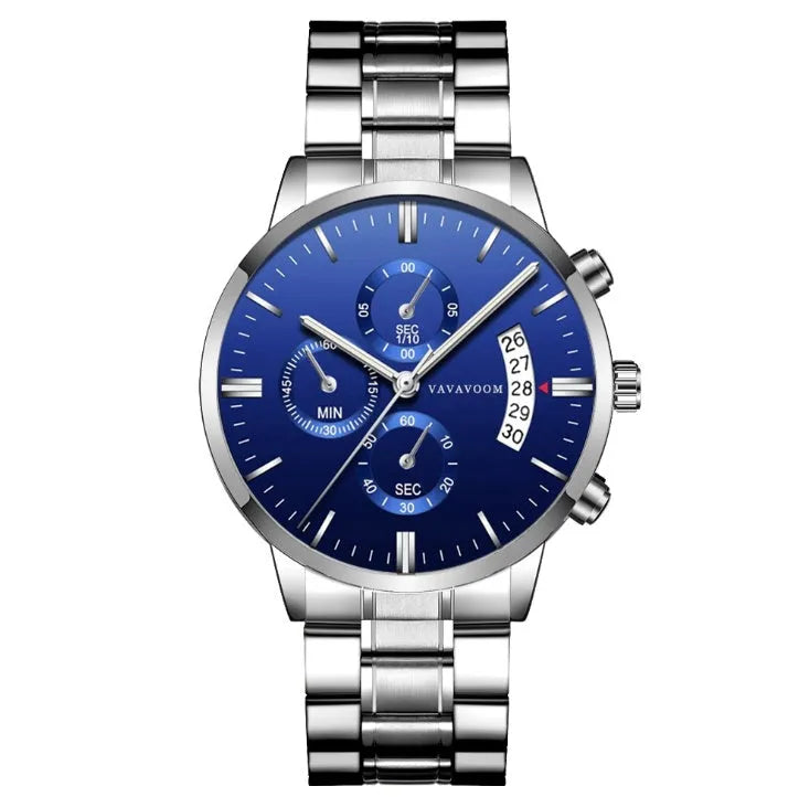 VA VA VOOM men's stainless steel quartz watch with 43mm dial and mineral glass