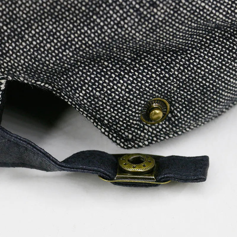Men's cotton linen breathable beret pure colour dome crown cap in dark gray free size adjustable