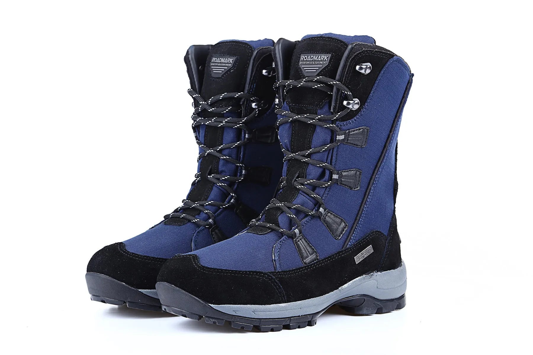 Women's black waterproof thermal snow boots with a genuine leather upper and mid-calf height