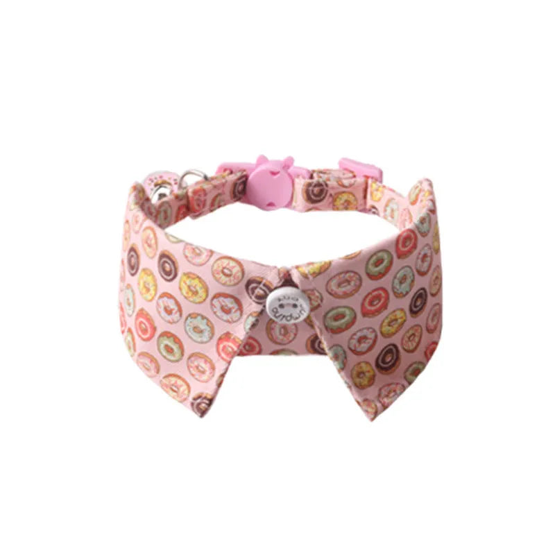 Peach skin fabric pet collar with metal accessories, 28cm long, in dinosaur or cake design