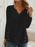 Casual solid colour knitted button sweater in polyester fabric with regular sleeves