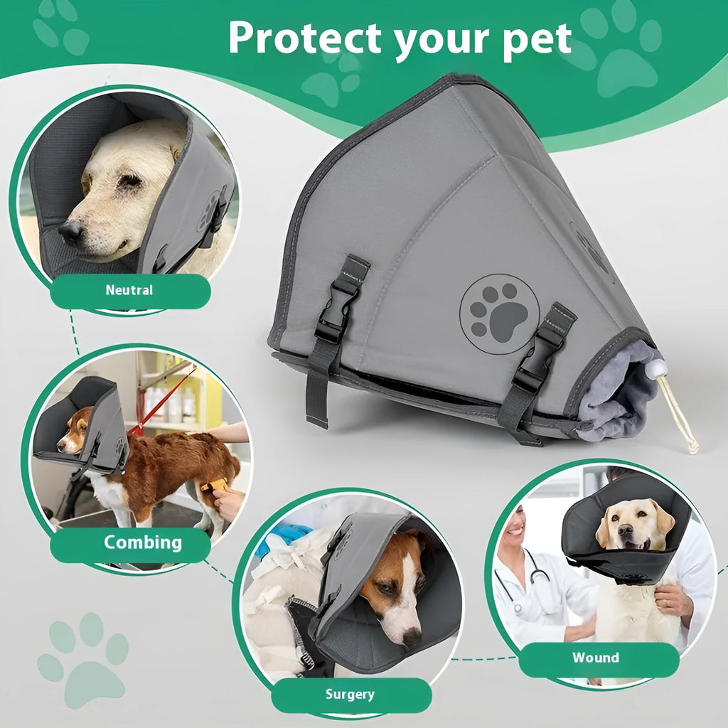 Pet sterilisation collar adjustable ring in polyester fabric showing L M XL size options
