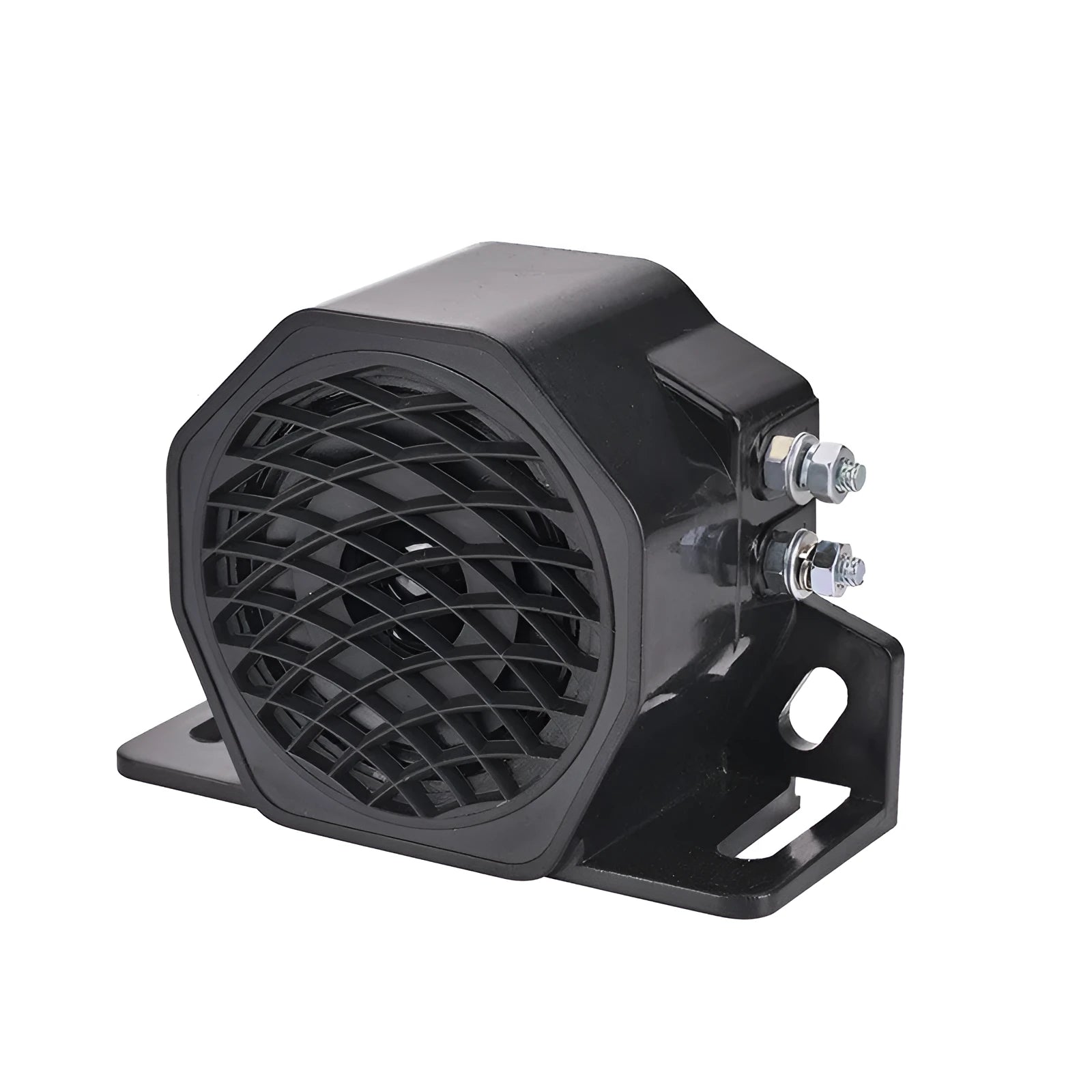 Black GQ-208A universal reversing horn for 12-80V vehicle systems.