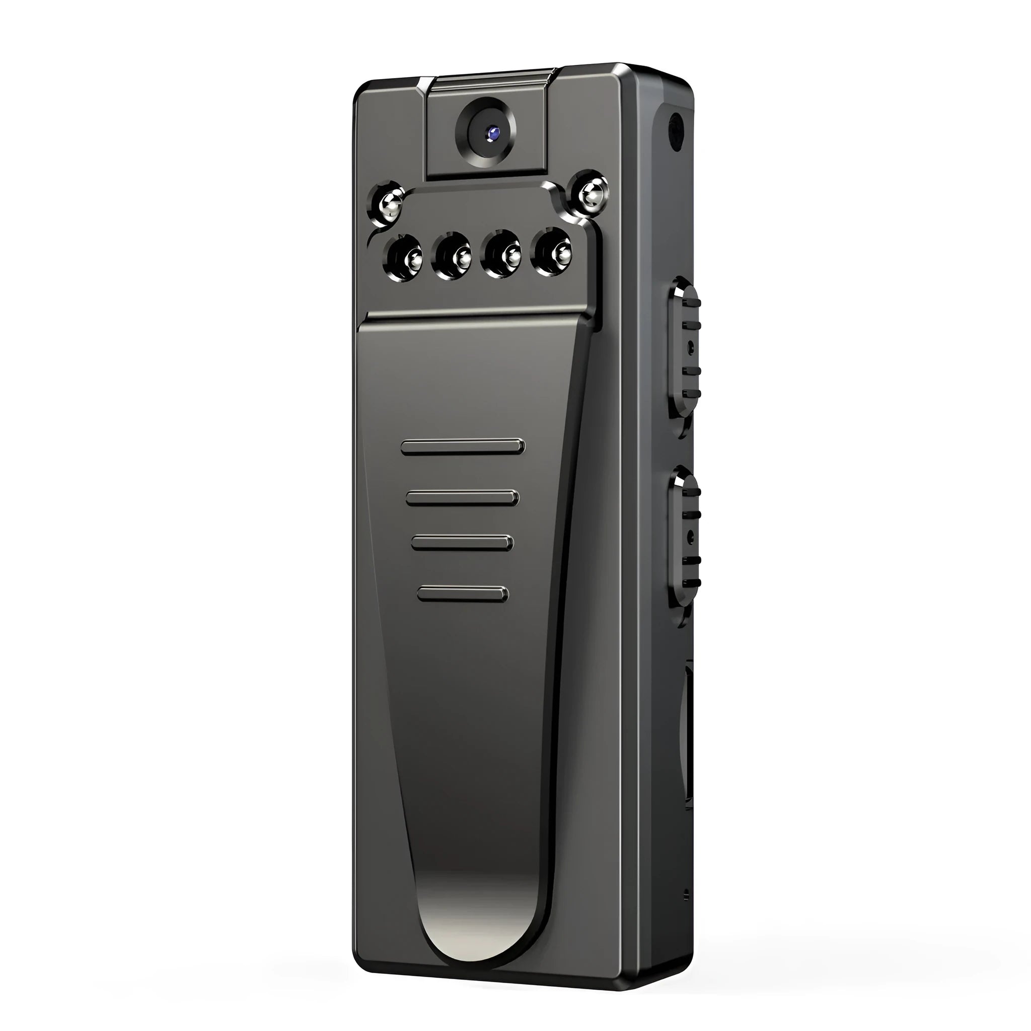 Black 1080p HD digital video camera with a rotatable lens, suitable for use as a dash cam or action camera.