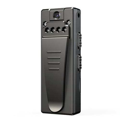 Black 1080p HD digital video camera with a rotatable lens, suitable for use as a dash cam or action camera.