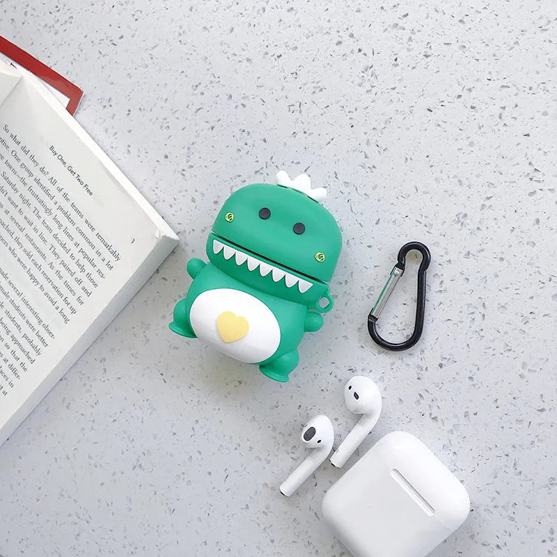 Silicone AirPods case with cartoon animal design in multiple colour options