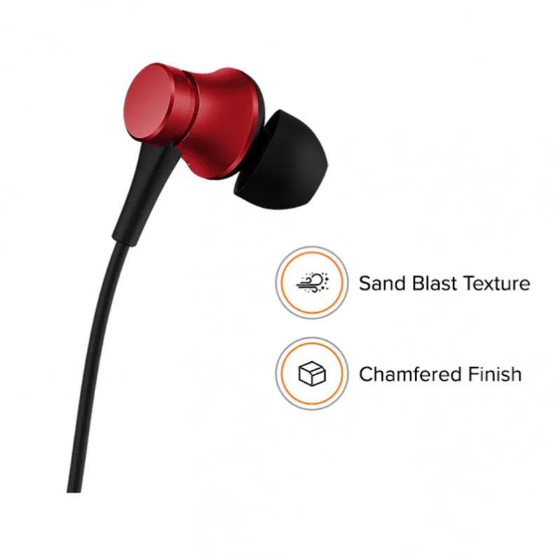 Piston style in-ear wired headphones with 3.5mm jack in black, blue and red colour options.