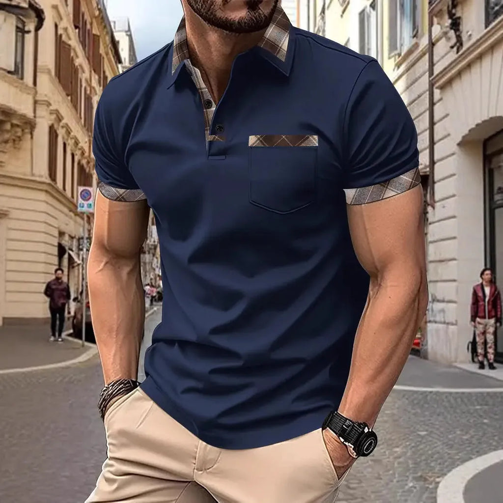 Men's plaid colourblock short sleeve t-shirt in loose fit available in multiple colours