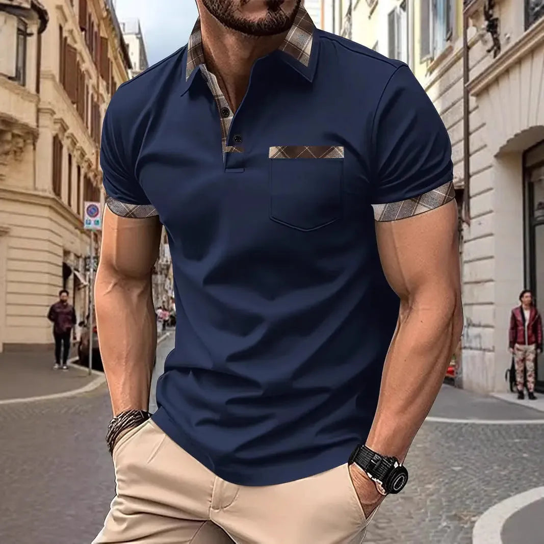 Men's plaid colourblock short sleeve t-shirt in loose fit available in multiple colours