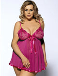 Oversized purple mesh and lace women's sleepdress, size 6XL, seamless sling dress design.