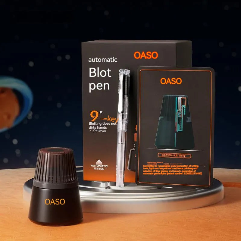 Automatic suction pen set with plastic body, ink feeder, and choice of 0.38mm or 0.5mm pen heads.