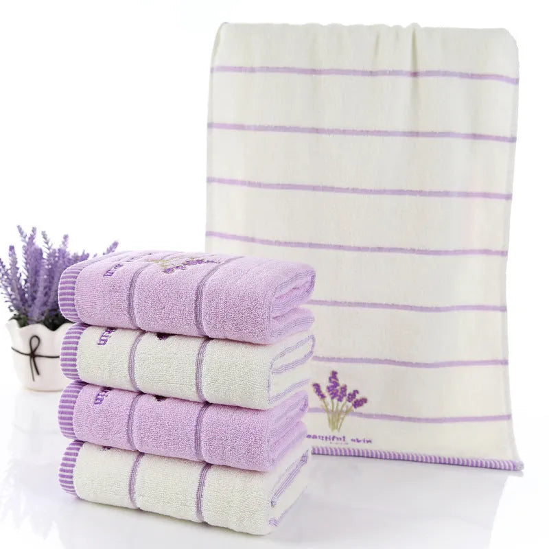 Pure cotton 32 strand embroidered face washing towel 34x74cm in green on a white background