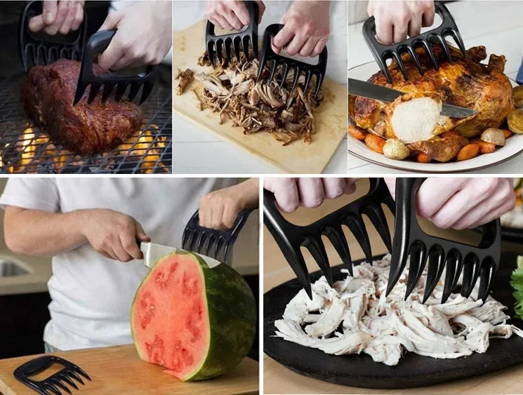 Two black bear claw shredders made of PC plastic, each 11.5cm long, for meat processing