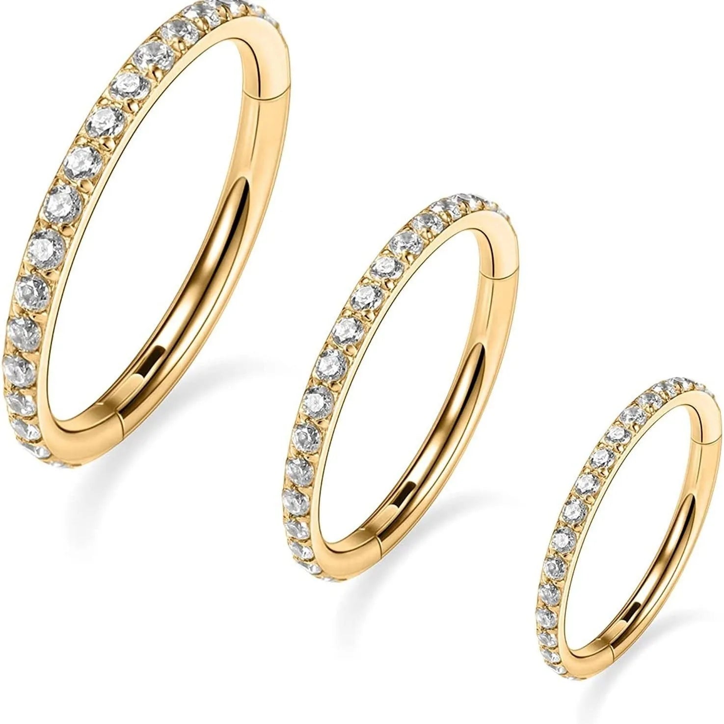 Stainless steel seamless nose ring with diamond front design in gold finish