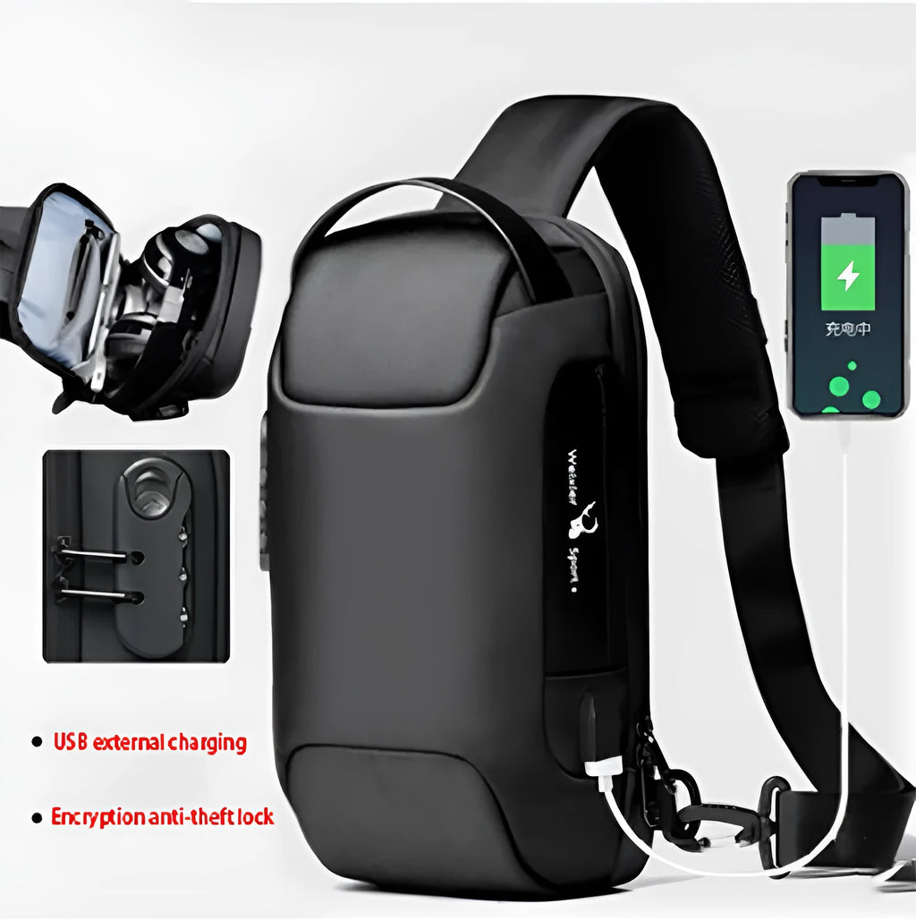 Waterproof Oxford cloth anti-theft crossbody bag with zip closure and shoulder strap.