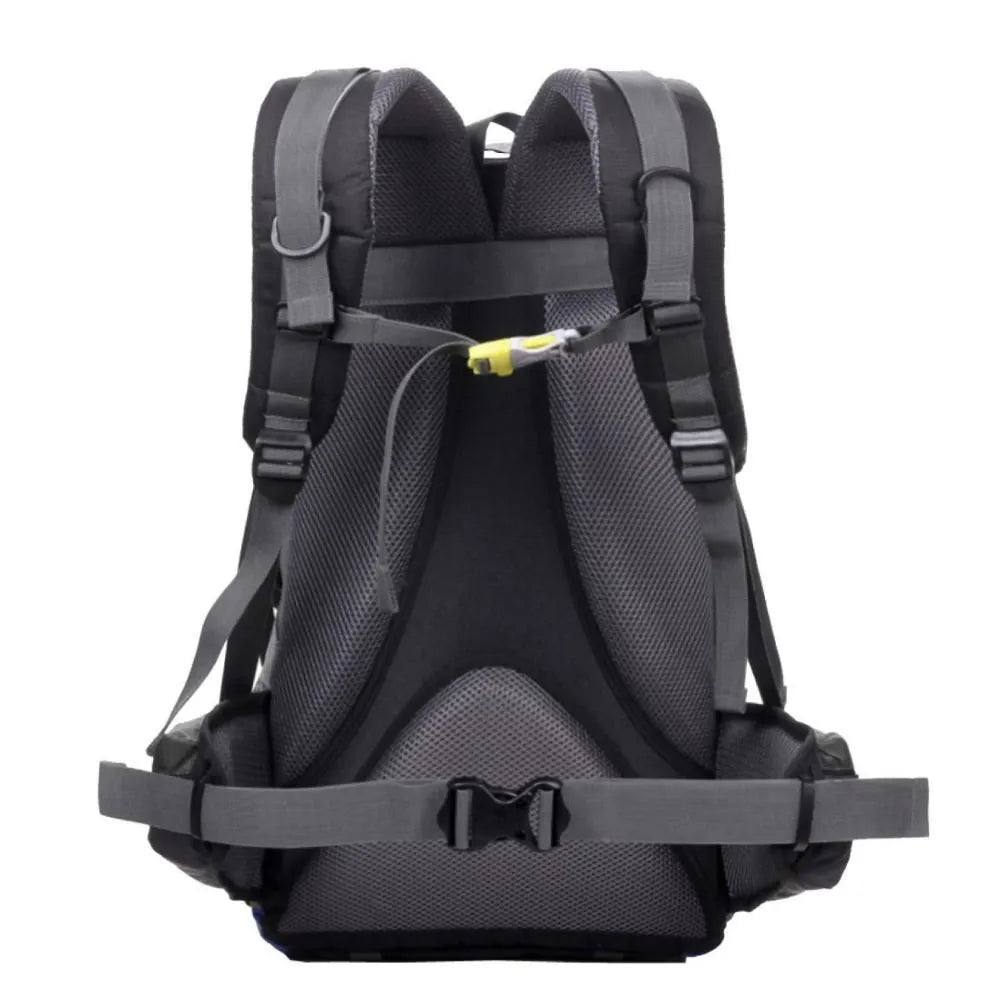Polyester sports backpack in green colour showing front compartment and straps for outdoor use
