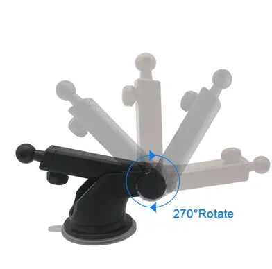 Black universal telescopic long rod car phone mounting bracket on a car dashboard.