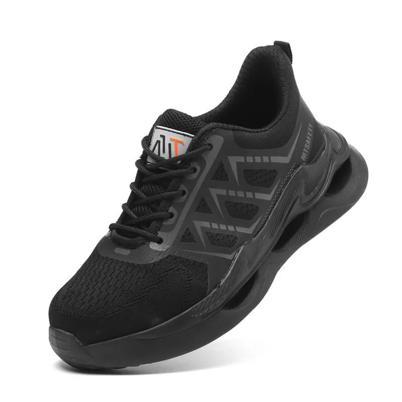 Steel toe cap labour protection shoes flat knit black low top front lace-up safety footwear pairs