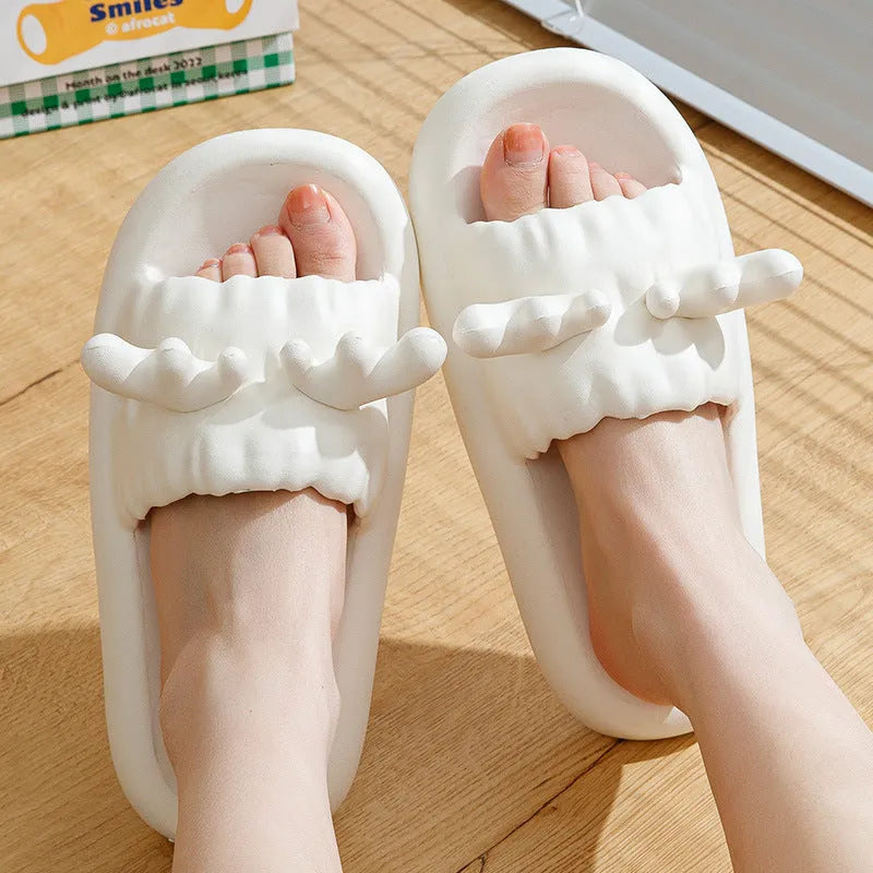 Women's deer horn design EVA flip flop slippers in four colour options with non-slip soles