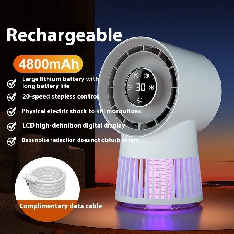 Creative 2-in-1 mosquito killing mini desk fan white USB rechargeable bladeless fan night lamp 16.5x28x16cm