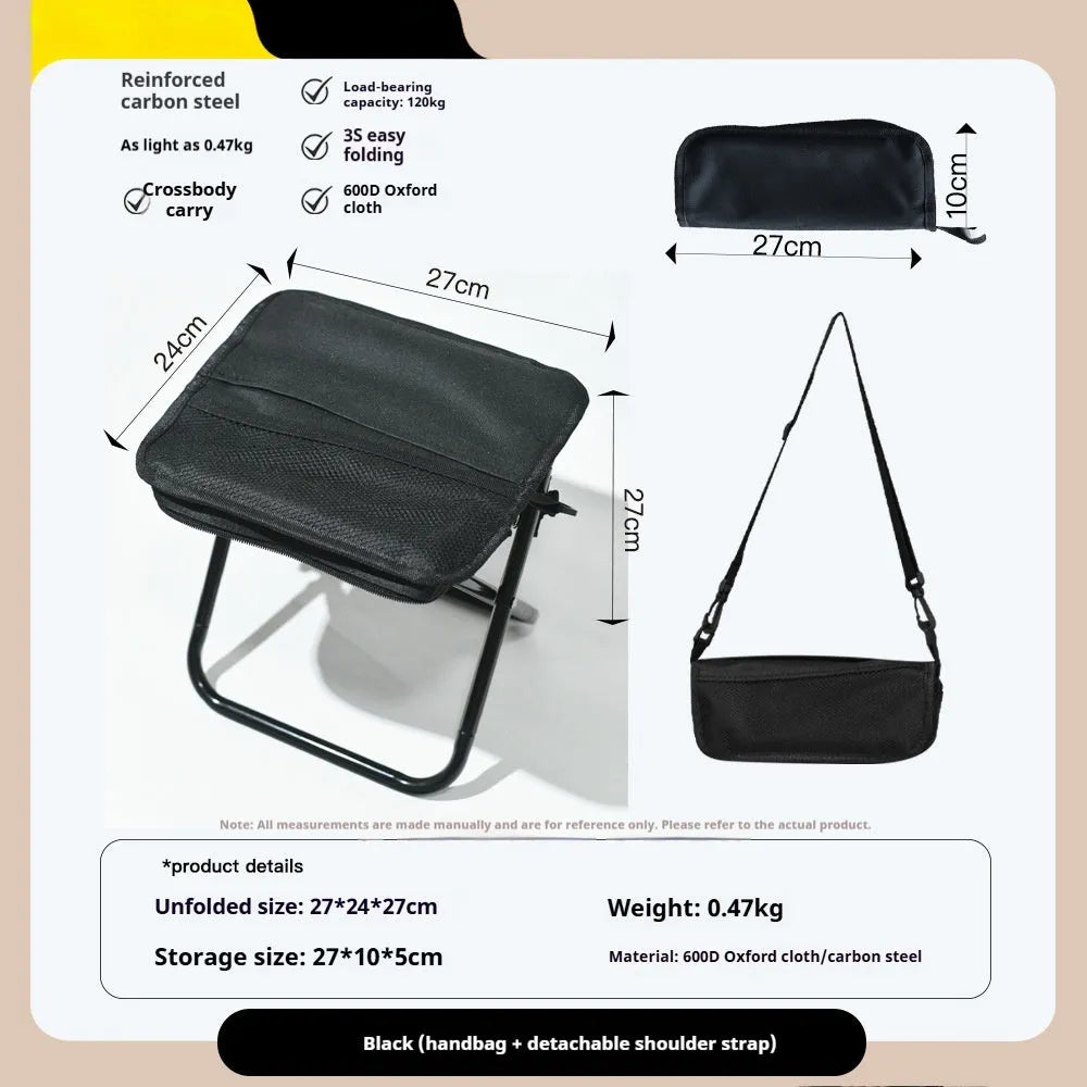 Oxford cloth foldable camp stool in pencil box design showing black colour option