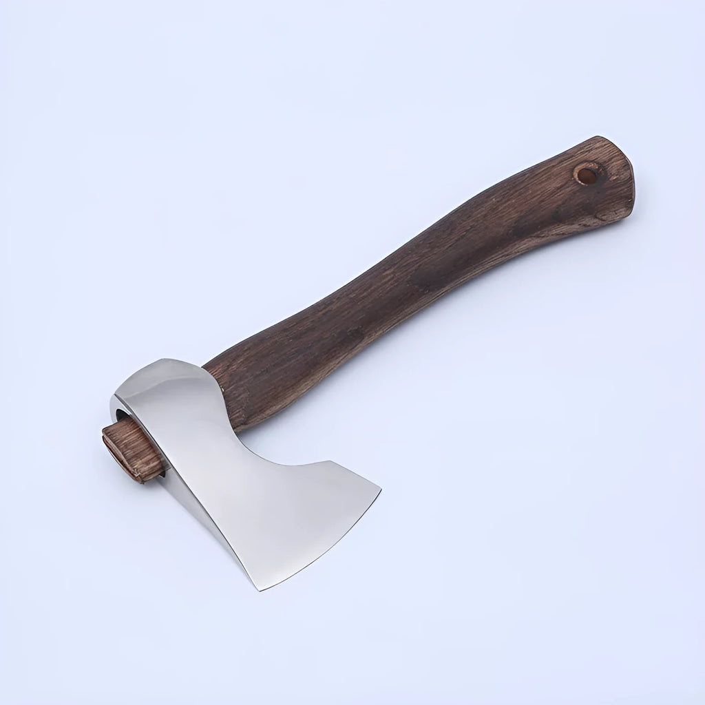 Camping axe with wooden handle and high carbon steel blade for outdoor use