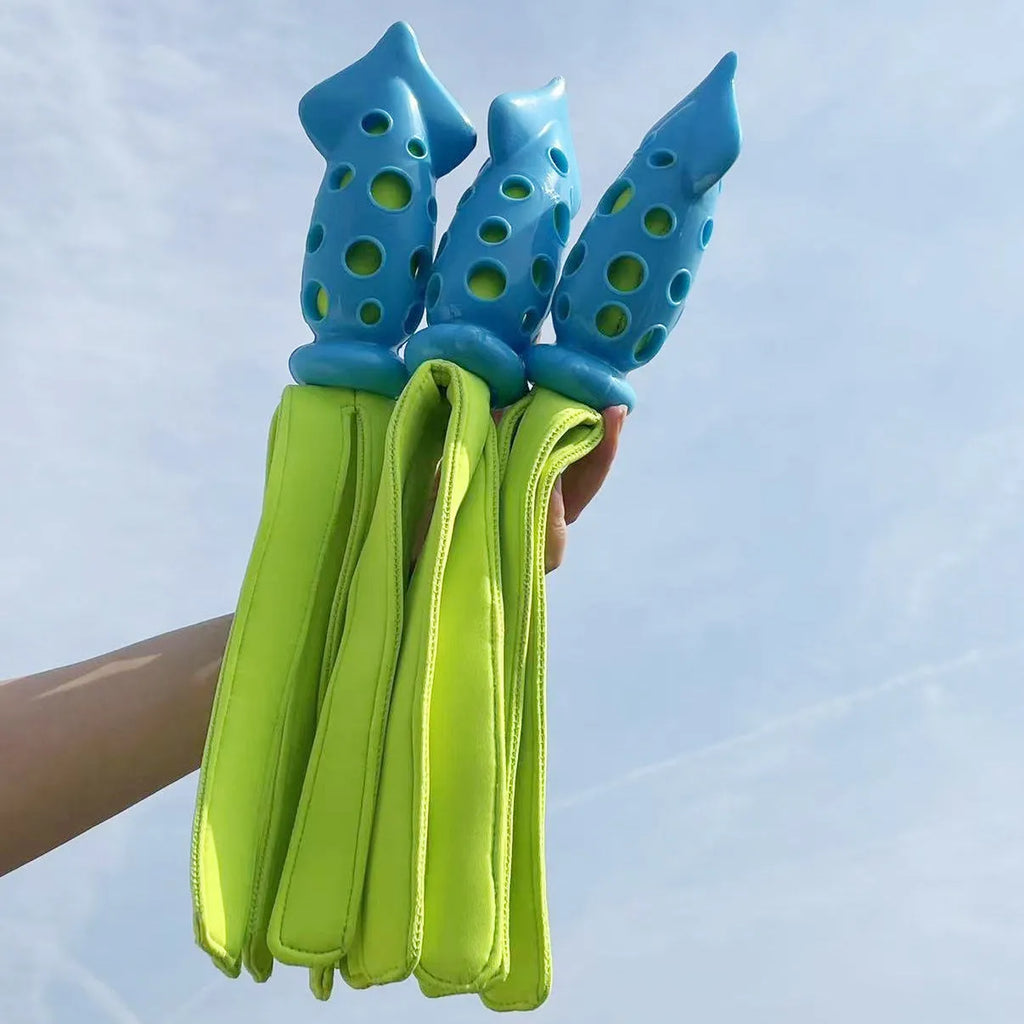 Blue squeaky cuttlefish dog toy for teeth cleaning and fetch, 39 cm, rubber and waterproof cloth