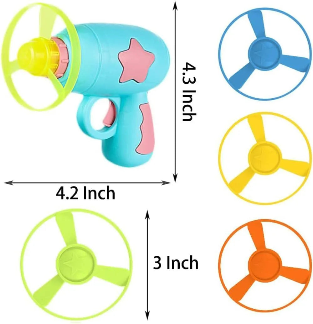 Blue interactive cat toy gun with plastic frisbee on launcher head