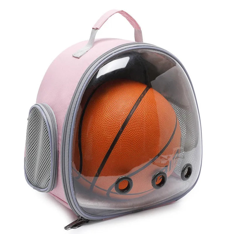 Transparent pet backpack carrier with bubble window for small animals like hamsters and guinea pigs, black colour