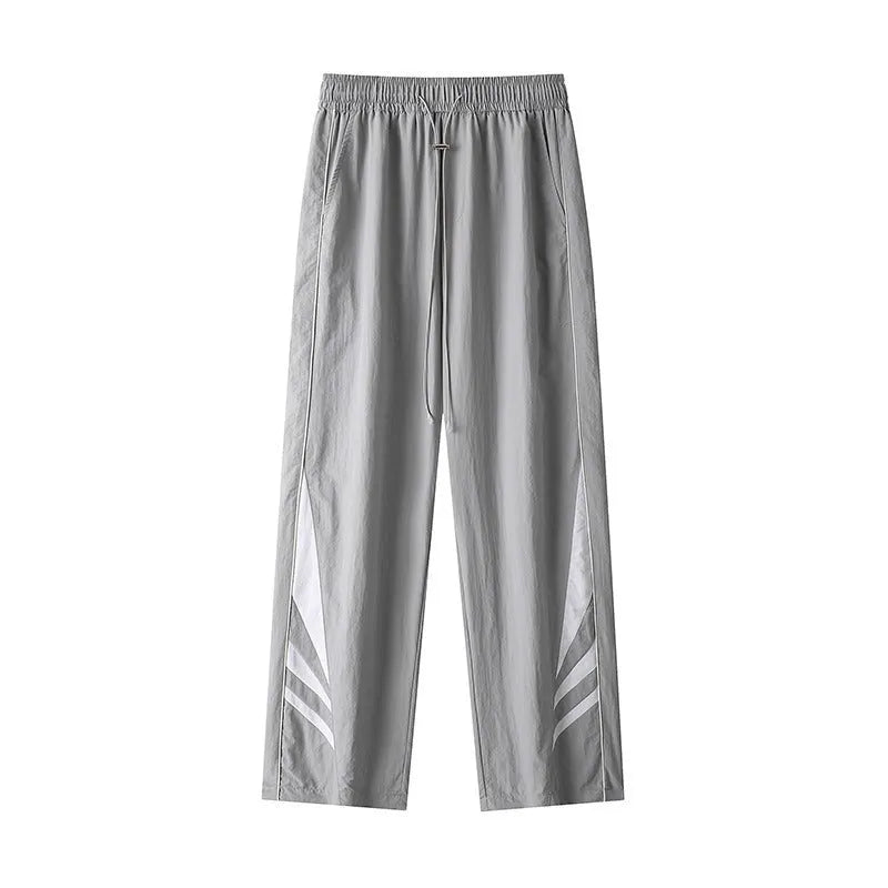 Men's straight-leg summer trousers in black polyester-cotton blend fabric for plus-size casual wear