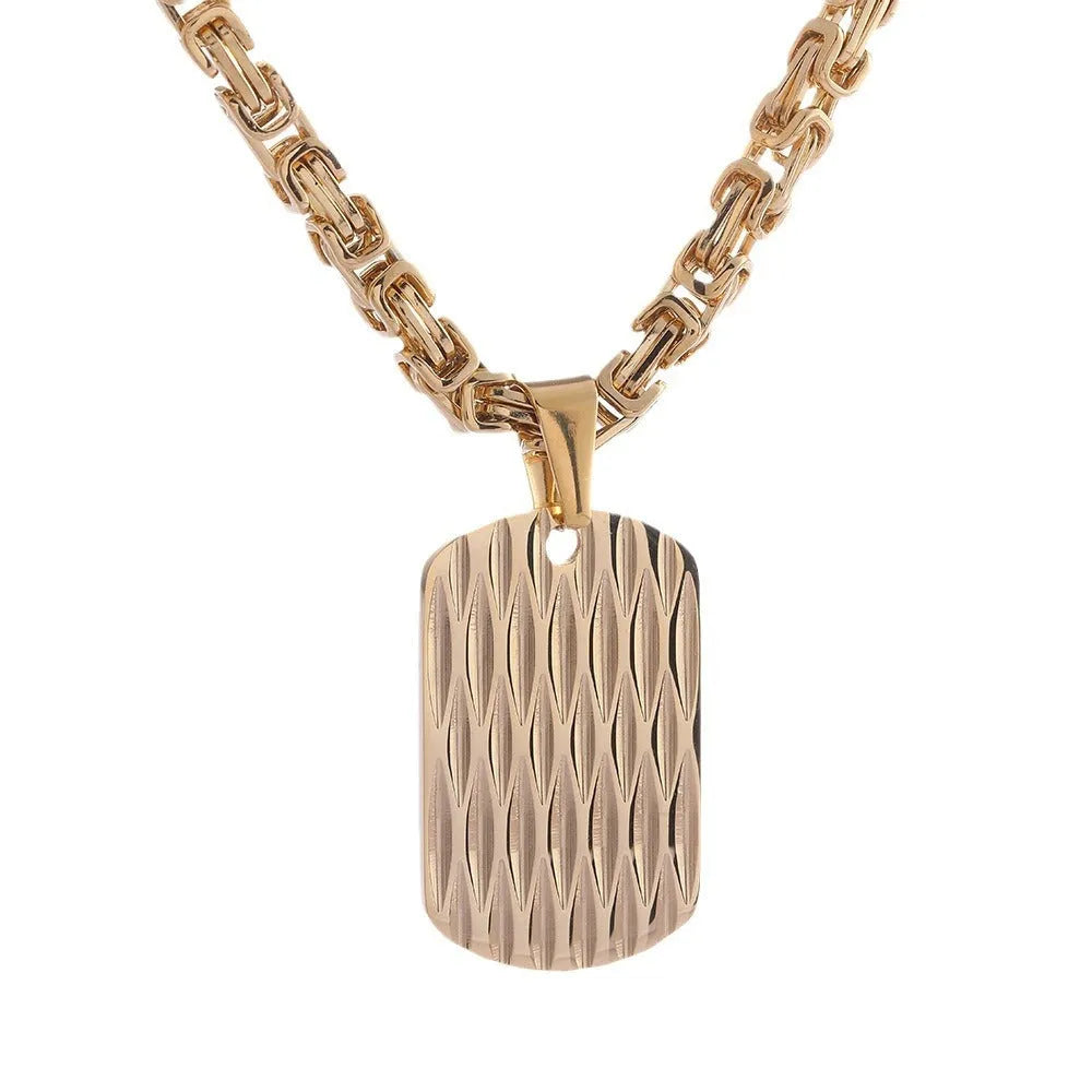 Titanium steel men's water ripple pendant necklace emperor chain gold silver black 51-60cm front view