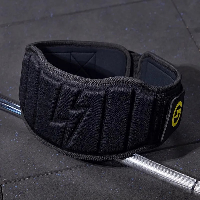Abdominal exercising band and lumbar support belt for weightlifting and squat training.