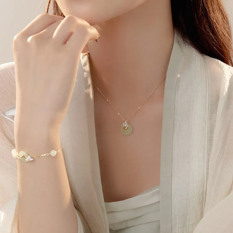 925 silver orchid necklace with safe buckle and O-ring chain, electroplated pendant, pastoral style