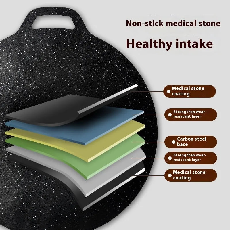Round iron barbecue plate with non-stick surface, 24cm to 38cm size range